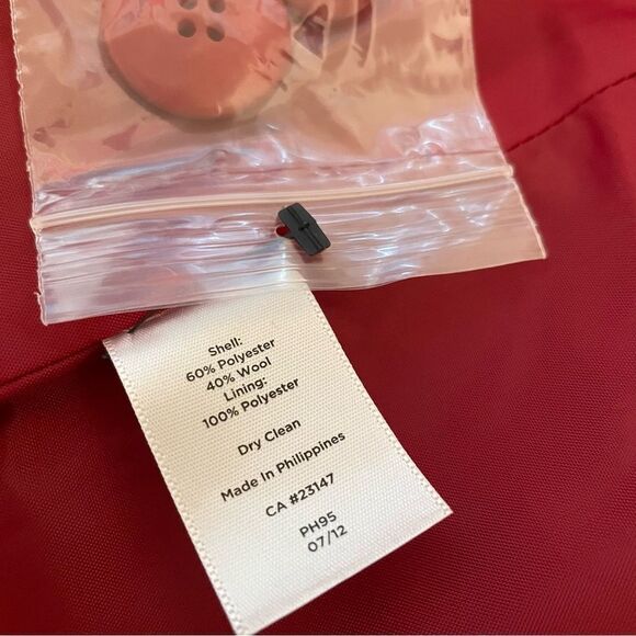 Talbots Red Wool Blend Scoop Neck Button Down Coat Size 20 NWOT - Picture 7 of 7